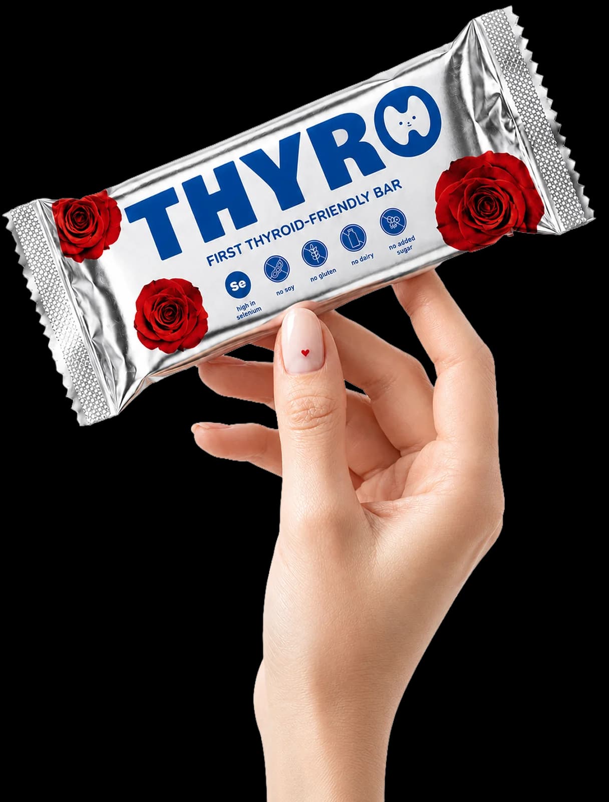 A hand holding a Thyro thyroid-friendly bar