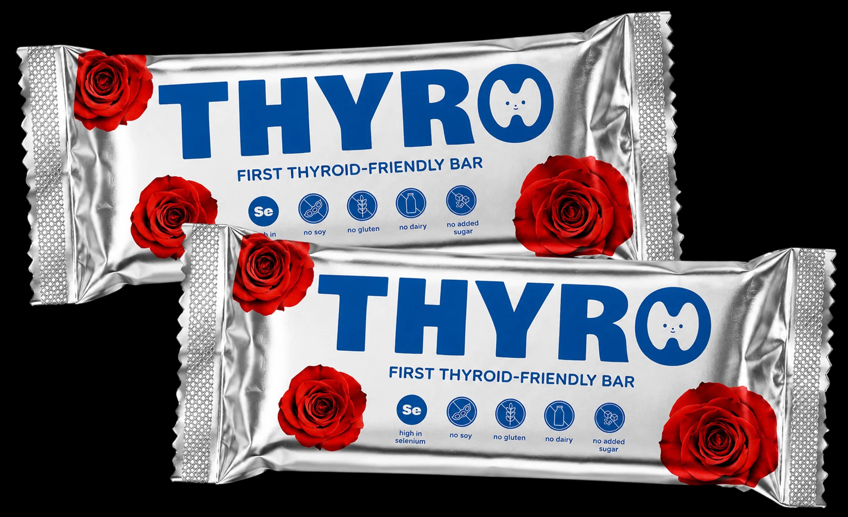 Two Thyro thyroid-friendly bars in foil packaging